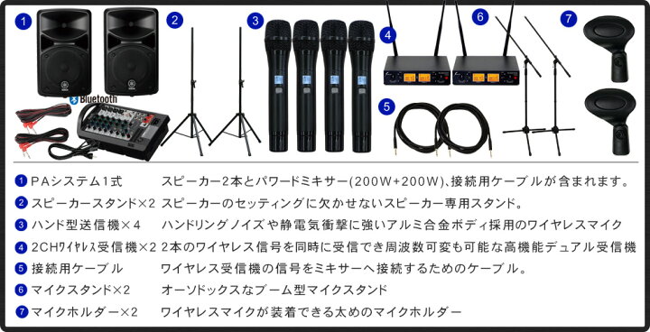 楽天市場】【ワイヤレスマイク4本付き】簡易PAセット ヤマハ 
