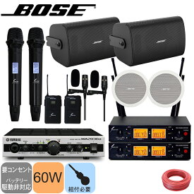 BOSE ボーズ 壁面取付スピーカー2台 + 天井埋込スピーカー2台 + ピンマイク2台 ワイヤレスマイク2本セット