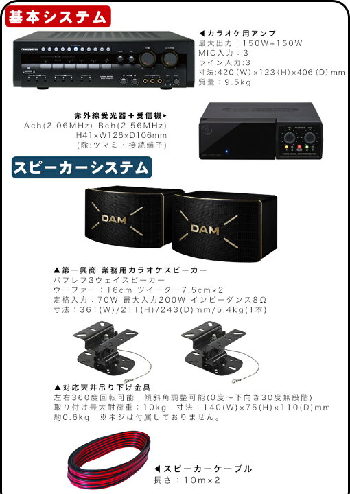 楽天市場】DAM カラオケスピーカーセット 黒色ワイヤレスマイク2本付き 