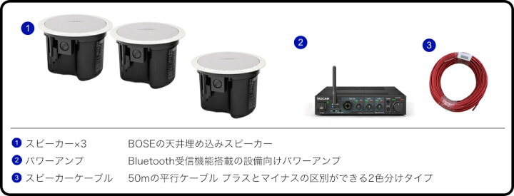 楽天市場】BOSE 天井埋込型スピーカー 3台セット Bluetooth対応アンプ 