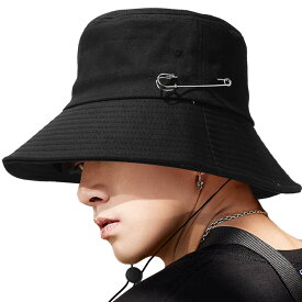 【今だけレビューで特典配布中】 バケットハット 韓国 大きいサイズ バケハ サファリハット 帽子 黒 取り外し紐付き