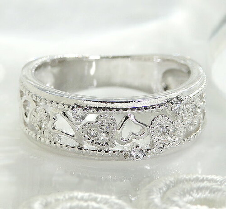 楽天市場】pt950 pt900 K18 天然 ダイヤ 0.11ct 透かし柄 リング  