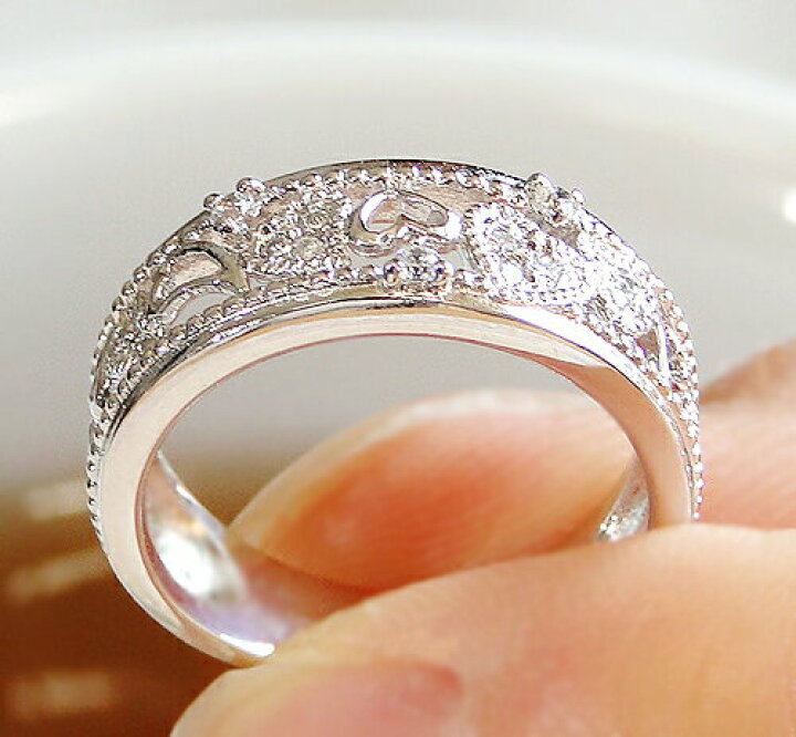 楽天市場】天然 ダイヤ 0.11ct 透かし柄 幅広 リング オープンワーク 