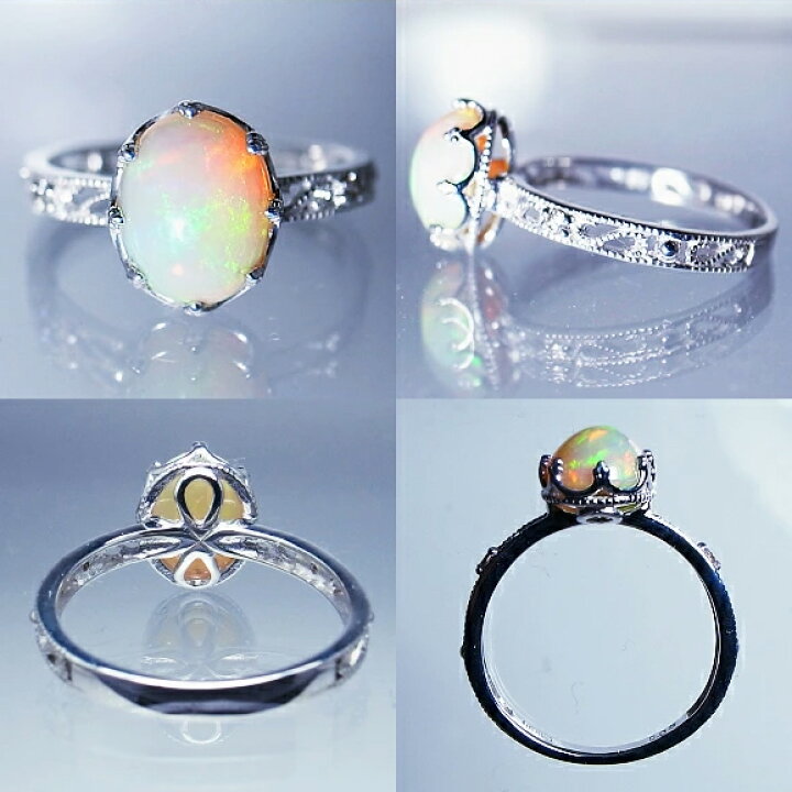 楽天市場】オパール 1.10ct 大粒 天然 一粒 ＆ ダイヤ リング プラチナ 