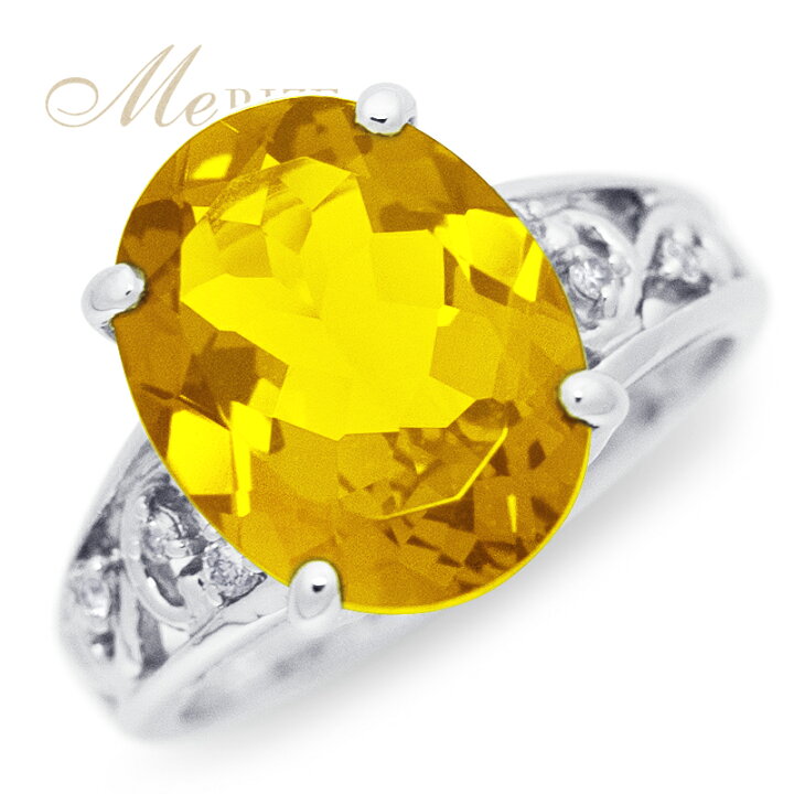 楽天市場】大粒 天然 一粒 3.8ct up シトリン ＆ ダイヤ リング 