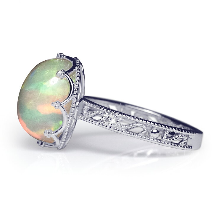 楽天市場】大粒 天然 一粒 オパール 3.5ct ＆ ダイヤ リング 透かし柄 