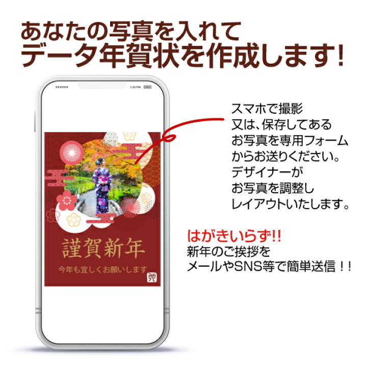 楽天市場 あなたの写真を入れてスマホで年賀状 写真入り メールで年賀状 年賀状 新年 挨拶状 データ年賀 おしゃれ 正月 オリジナル メッセージカード 写真deメッセージカードショップ