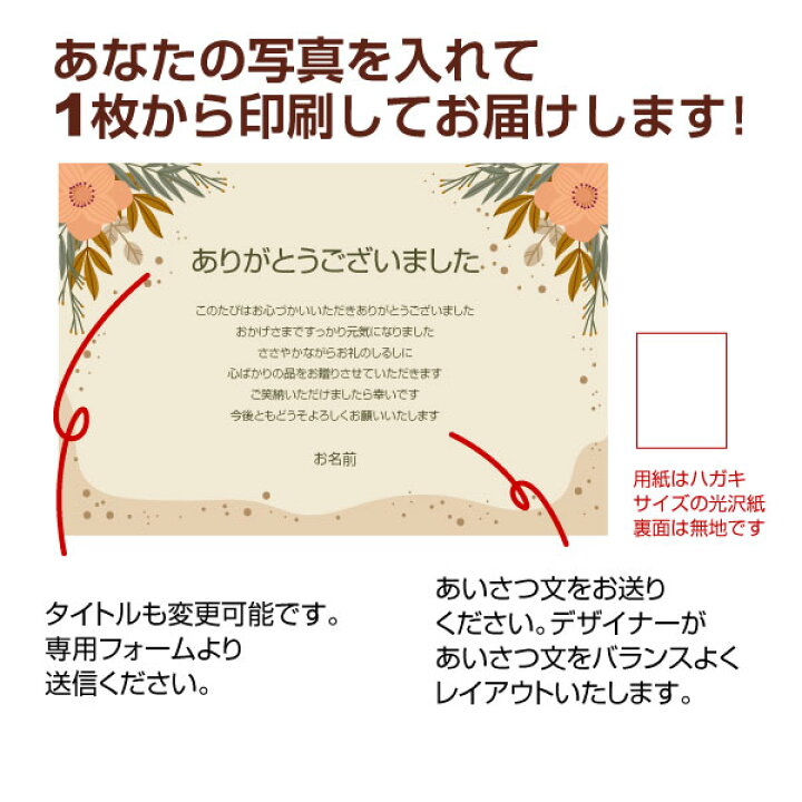 楽天市場 あなたのあいさつ文を入れて1枚から印刷ok 快気祝い はがき お見舞い オリジナル 快気内祝い お礼 お見舞い返し 退院報告 ハガキ 私製葉書 写真deメッセージカードショップ