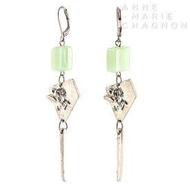 少し長め シンプル デザイン ロング ピアス イヤリングに変更できる 金属アレルギーを起こしにくい素材でお肌にやさしい アンマリーシャニョン ブランド レディース アクセサリー シルバー メタリック ライト グリーン 緑 ガラス インポート N°25コレクション