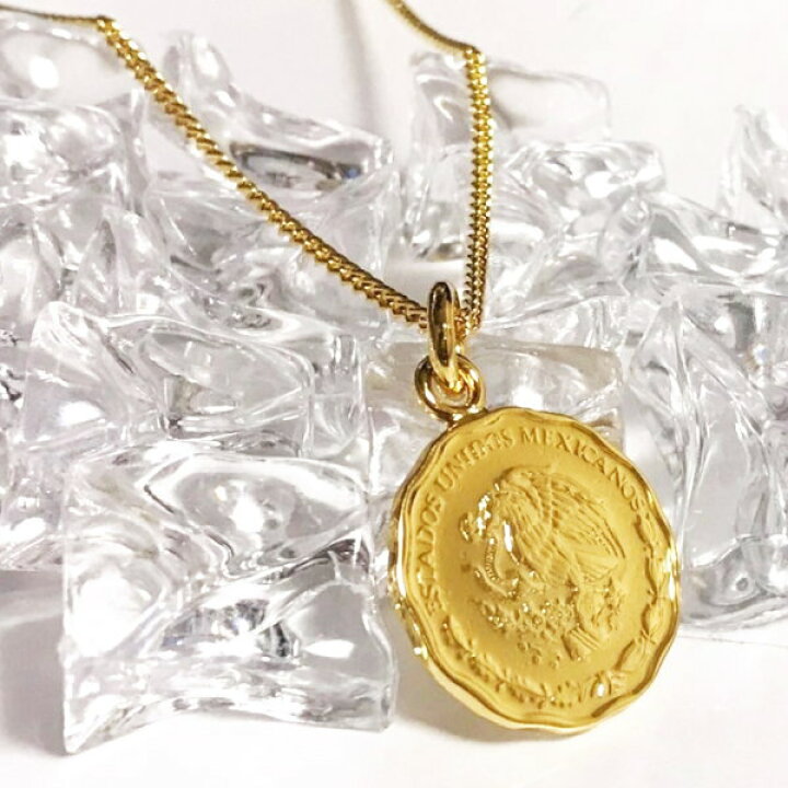 楽天市場】メキシコ 18金 18K コーティング 外国のコイン ネックレス 