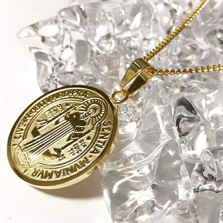 楽天市場】18金 18K コーティング ラテン語が刻まれた 聖ベネディクト 