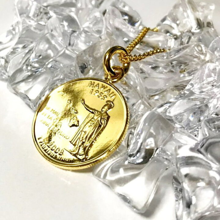 楽天市場】ハワイ アメリカ 18金 18K コーティング コイン ネックレス 