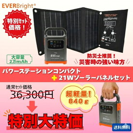 【ポイント10倍】ポータブル電源　ソーラーパネル付き　 EVERBright パワーステーションコンパクト+21Wソーラーパネルセット 20000mAh 防災 地震 アウトドア 軽量 豊富な出力 ランタン LEDライト太陽光発電 ソーラー【メーカー直販】