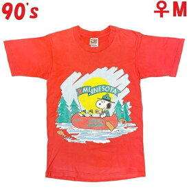 ♀【90sヴィンテージ】スヌーピー Tシャツ 赤 14/16 M相当 キャンプ フルーツオブザルーム ヘビーコットン