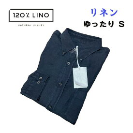 【未使用】120％LINO 麻 リネン ボタンダウンシャツ S (ゆったりめ） 濃紺 ダークネイビー BDシャツ 120％リノ