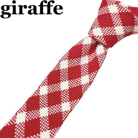 【美品◆日本製】giraffe ジラフ ネクタイ ウール チェック レッド オフホワイト 赤 白 ニットタイ