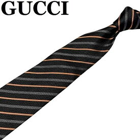 【美品◆イタリア製】GUCCI グッチ シルク ネクタイ ストライプ 黒 ブラック 銀 シルバー 茶 ブラウン