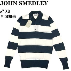 ♂♀【未使用◆定価39600円】JOHN SMEDLEY ジョンスメドレー メリノウール ニット ポロシャツ ♂XS ♀S相当 黒 白 ブラック オフホワイト