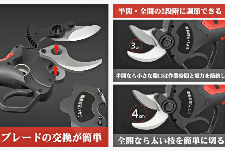 楽天市場】電動剪定バサミ 剪定バサミ 18V切断径40mmのコードレス充電  