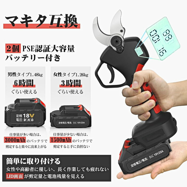 楽天市場】電動剪定バサミ 剪定バサミ 18V切断径40mmのコードレス充電 