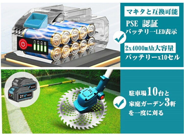 楽天市場】充電式草刈り機 21Vコードレス草刈機 刈刃径255mmと205mm 残 