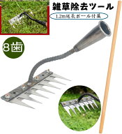 マンガン鋼厚手着脱式鍬釘熊手 雑草除去ツール 着脱式設計 【 8歯 1.2m延長ポール付属】超軽量 多機能土…
