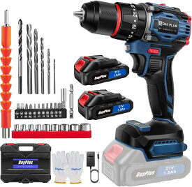 【スーパーSALE限定50%OFF】電動ドリルドライバー ブラシレスモーター搭載 21V/マキタ対応18Vバッテリー互換 最大45N・m 25+3段階トルク調節 スピード調節/正逆転切替 初心者向け DIY工具セット 29点アクセサリー付属（ドリルビット/ドライバー付き）