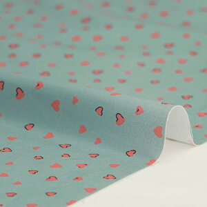 【50cmから10cm単位】 シーチング 《モスグリーンとハート》 ハート柄 レトロ 赤 レッド モスグリーン くすみカラー 可愛い 布 生地 綿 コットン cotton 手作り ハンドメイド handmade 手芸 エムフ
