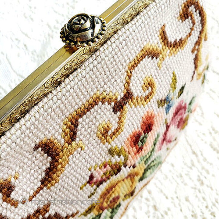 楽天市場】ビンテージバッグ ローズ プチポアン お花刺繍 ハンドバッグ 