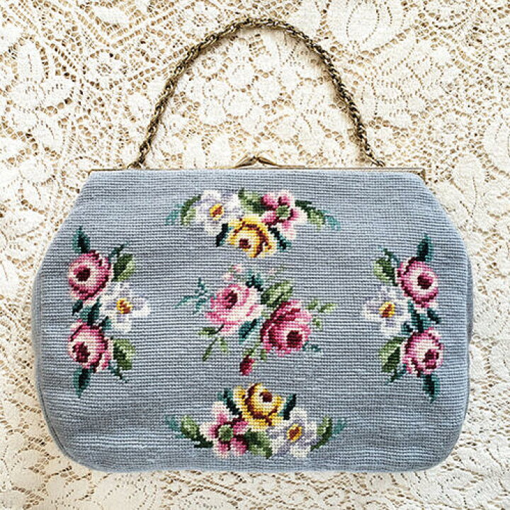 楽天市場】ヴィンテージバッグ （大） プチポアン お花刺繍 