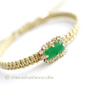Tai Jewelry　タイジュエリー　ブレスレット　TAI（タイ）　ビジュー・グリーン　ビジューミサンガ　　シルクコード　30代　40代　50代　60代　大人女子　アクセサリー