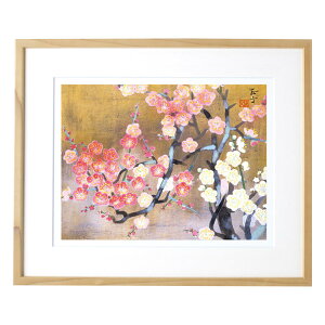 複製画 新品 額入り 障害者 アート 紅梅白梅 絵画 インテリア 壁掛け 日本画 花 ジークレー プリマグラフィ 飾る絵 プレゼント 障がい者アート 送料無料