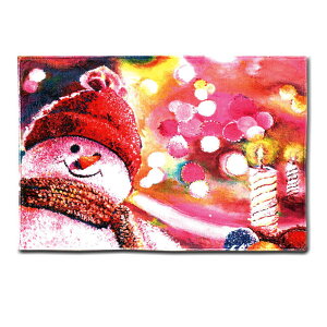 フリースひざ掛け 60x90cm ブランケット 薄手 防寒 暖かい かわいい スノーマン プレゼント 障がい者アート 送料無料