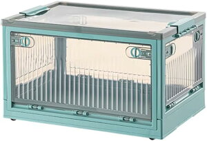 5面開き 折りたたみ 収納ボックス 56L 積み重ね ふた付き キャスター付き 収納ケース 前後扉付き 中身が見える プラスチックケース 全4色 部屋 衣類 小物 玩具 整頓 ym7003