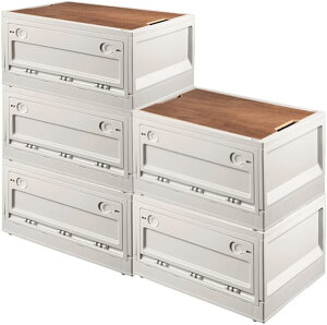 【5個セット】収納ボックス ふた付き 36L 大容量 折りたたみ 積み重ね 3面開閉 収納コンテナ 収納ケース 全3色 おしゃれ PPプラスチック製 部屋 車中 事務所 小物 整理 整頓 ym750-5