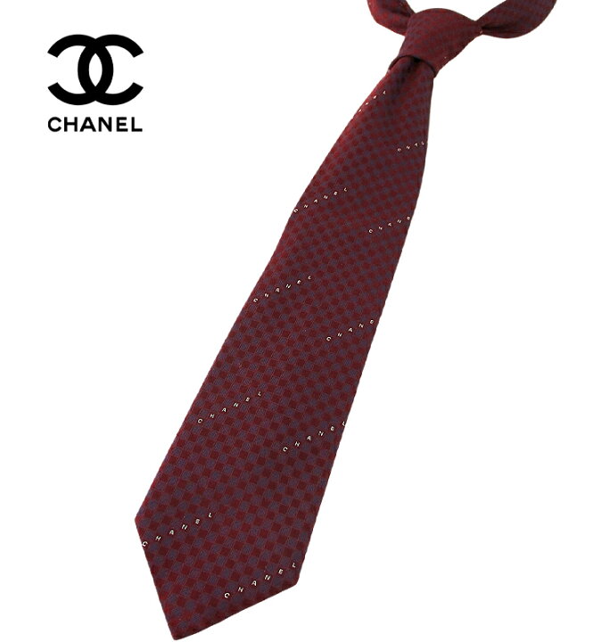 楽天市場】CHANEL シャネルロゴ入り格子柄シルクネクタイSILK TIE 