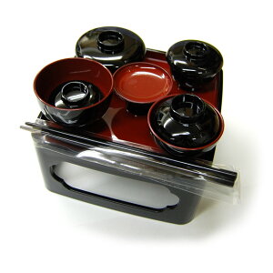 霊供膳 PC黒内朱(サンメニ) 6.5【お供え】【仏具各種】