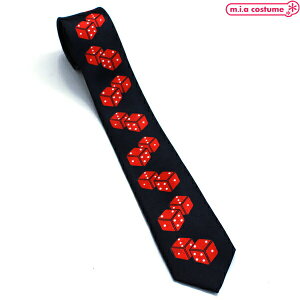 1307J■【送料無料・即納】B品 ネクタイ 細身ダイス柄 色:黒×赤 ブラック レッド サイコロ カジノ パンク スクール カジュアル オシャレ ハロウィン コスプレ