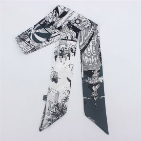 newバッグハンドル スカーフ 細長スカーフ シルク調 長スカーフ 細スカーフ バッグスカーフ ハンドル 巻く 汚れ防止 バッグ 持ち手 馬 ホース 馬車模様 馬のデザイン ヘアアレンジ ネッカチーフ バッグハンドル 保護