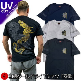 和柄クールドライ冷感 Tシャツ「双竜」竜 龍 梵字 半袖 tシャツ 送料無料 メンズ レディース 大きいサイズ 手染 京都 最大5L