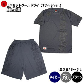 和柄クールドライセットアップ（上下）Tシャツ「藤立涌」華 江戸柄 半袖 tシャツ 送料無料 メンズ レディース 大きいサイズ 手染 京都 最大5L セットアップ