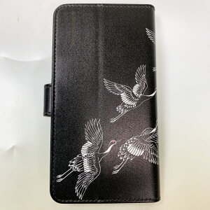 和柄スマホ手帳型ケース「鶴」ブラックアイフォン専用スマホケースデザインケースiPhoneXSMaxXRiPhone7iPhone8PlusiPhoneXiPhoneケース送料無料携帯ケースiPhoneXRカバー