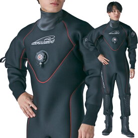 サイズ限定特価 [ GRUSH ] ドライスーツ メンズ DRY SUITS (BK (RDステッチ)) [ダイビング用]　今だけネックガードハンガー付き