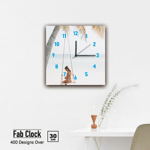 【※10%OFF 当店期間限定※ 10/25 00:00〜10/30 23:59まで!】韓国インテリア 時計 壁掛け時計 ファブリックパネル 海 空 晴天 女性 人間 人 ブランコ ヤシの木 浜辺 砂浜 海面 水着 晴れ 雲 島 南国