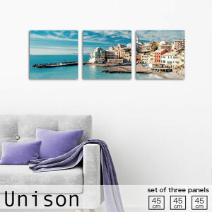 【※10%OFF 当店期間限定※ 10/25 00:00〜10/30 23:59まで!】インテリア アート おしゃれ アートパネル 3枚 セット モダン 絵画 都市 海 街並 海外 空 海辺 空 ブルー 風景 壁掛け 絵 生地 玄関 リビン