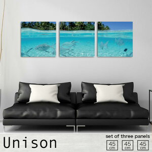 【※10%OFF 当店期間限定※ 10/25 00:00〜10/30 23:59まで!】インテリア アート おしゃれ アートパネル 3枚 セット モダン 絵画 水中 魚 海 海中 島 アクア 群れ ブルー 風景 自然 壁掛け 絵 生地 玄関