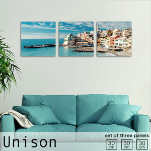 【※10%OFF 当店期間限定※ 10/25 00:00〜10/30 23:59まで!】インテリア アート おしゃれ アートパネル 3枚 セット モダン 絵画 都市 海 街並 海外 空 海辺 空 ブルー 風景 壁掛け 絵 生地 玄関 リビン