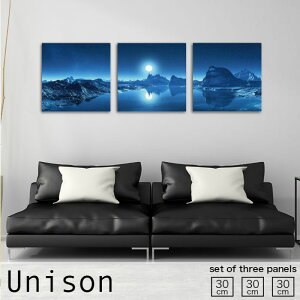【※10%OFF 当店期間限定※ 10/25 00:00〜10/30 23:59まで!】インテリア アート おしゃれ アートパネル 3枚 セット モダン 絵画 月 夜 夜景 湖 ブルー 幻想 風景 景色 自然 空 山 壁掛け 絵 生地 玄関