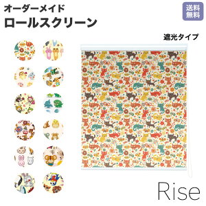 ロールスクリーン Rise 遮光 かわいい デザイン アニマル アメリカン ライズ オーダー 1cm単位 間仕切り 窓 目隠し 個性的 カラフル 転写 メカキット オシャレ チェーン 調光 柄 デザイン パタ
