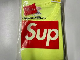 2023SS/Supreme/シュプリーム/Hanes Tagless Tees 2PACK/ヘインズ タグレス Tシャツ/Tee/半袖カットソー/mini box logo/Fluorescent Yellow/ネオンイエロー/ボルト